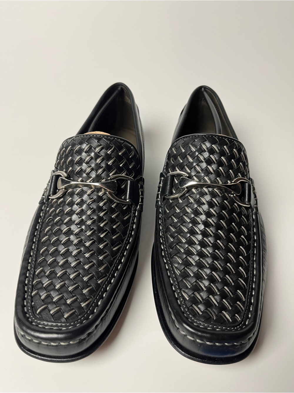 Men's Sz 7 Donald Pliner Black Woven Leather Loafers